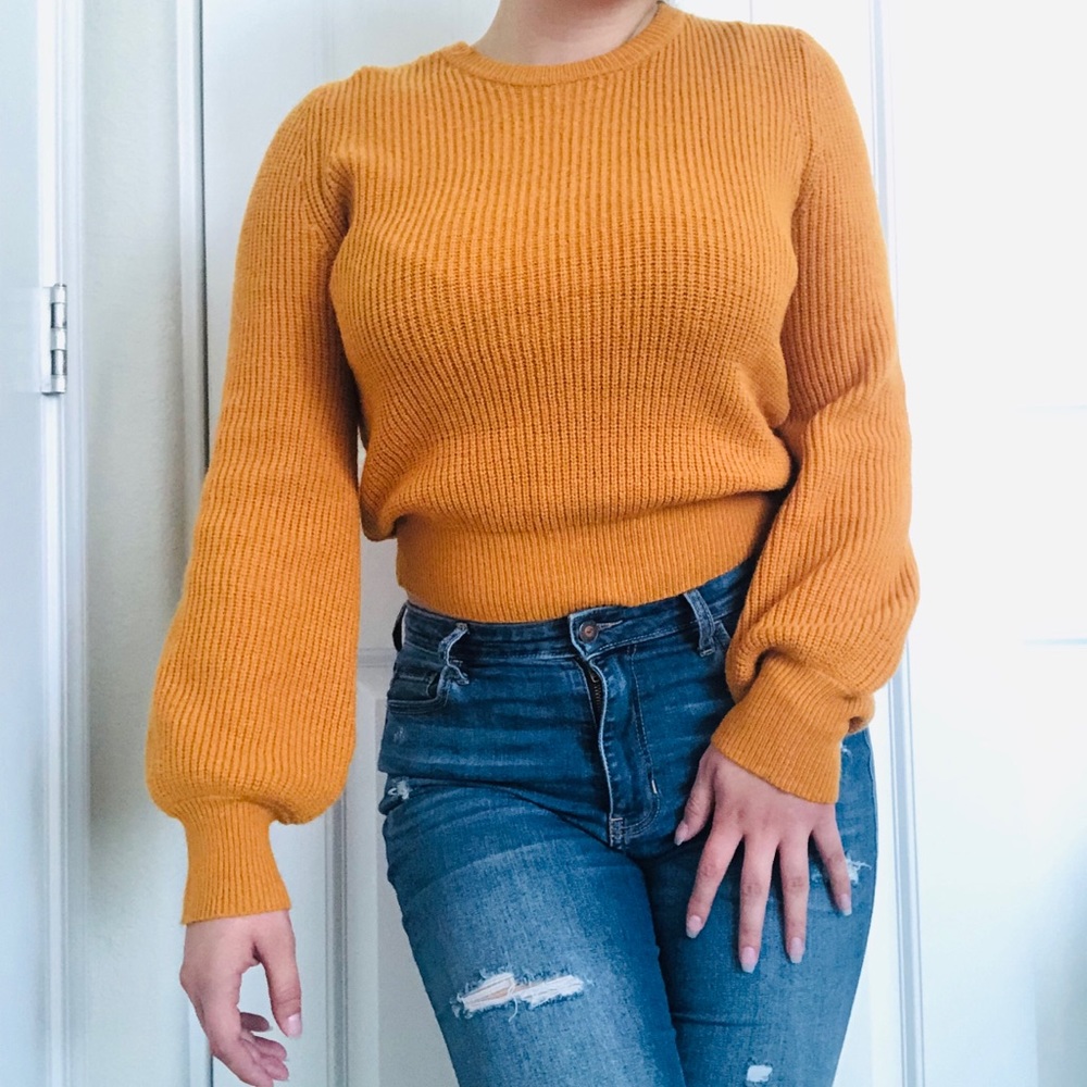 Mustard Balloon Sleeve Sweater